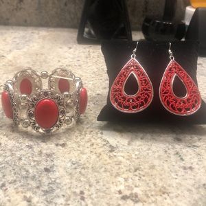 🌹 3/$30 Red and Silver Bracelet and Earring Set